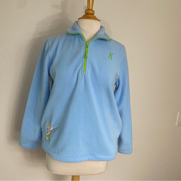 Vintage Y2K Disney Blue Embroidered Tinkerbell Half Zip Fleece Sweater Size S - Picture 1 of 15